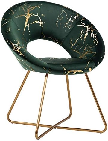 DUHOME Dark Green Accent Chair Velvet Vanity Chair Lliving Room Chairs Desk Chair with Golden Legs Mid-Back 1 pcs