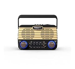 XHDATA D902 Portable Retro Vintage Radio AM FM SW Radio Bluetooth Speaker with Flashlight, SD Card USB MP3 Player, Solar Ra…