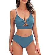 ZAFUL 2 Piece Swimsuit High Waisted Tummy Control Bikini Sets for Women O Ring Cutout Cheeky High...