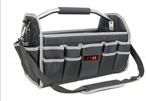 19"Open Tool Tote Collapsible bag with Shoulder Strap Portable Waterproof Tool Organizer Made Oxford Cloth(Grey trim)