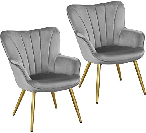 Yaheetech Velvet Accent Chair, Modern Armchair with Wing Side and Metal Legs, Cozy and Soft Padded and High Back for Living Room/Home Office/Bedroom, Set of 2, Light Gray