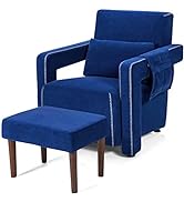 Giantex Modern Accent Chair with Ottoman, Soft Berber Fleece Armchair Single Sofa and Footstool S...