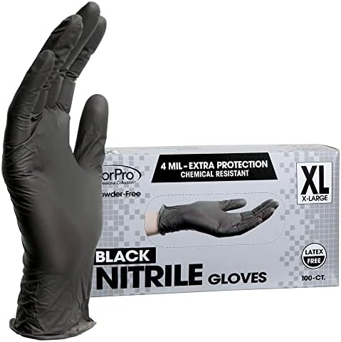 ForPro Professional Collection Disposable Nitrile Gloves, Chemical Resistant, Powder-Free, Latex-Free, Non-Sterile, Food Safe, 4 Mil, Black, X-Large, 100-Count