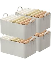 AARAINBOW 4 Pcs Closet Clothes Organizer with Handle, Fabric Storage Box with Steel Frame Stackable Shelf Storage Baskets Foldable Fabric Storage Baskets for Organizing Clothes Toys, 23L (B 4 White)
