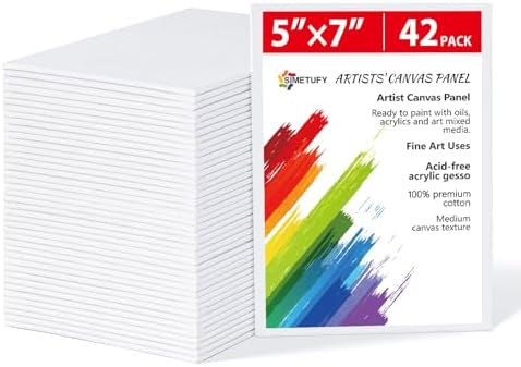 Simetufy 42 Pack 5x7 Inch Canvas Boards for Painting,10 oz Pre-Primed Canvas Panels Acid-Free 100% Cotton Small Canvases Blank Flat Canvas for Acrylics Oil Watercolor Paints