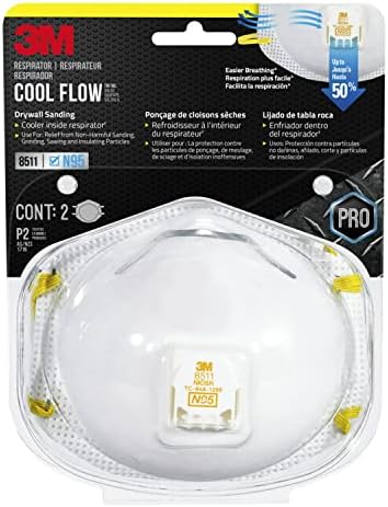 3M N95 Respirator 8511, 2 Pack, Features 3M COOL FLOW Exhalation Valve, NIOSH-APPROVED N95, Advanced Filter Media For Easy Breathing, Lightweight, Comfortable Design For Longer Wear (8511DA1-2A-PS)