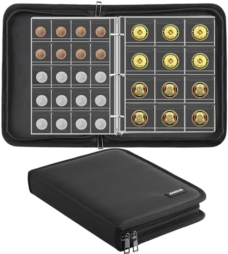 Coin Collection Book for Collector,260 Pockets Fireproof Coin Collection Holder Album,Coin Collection Organizer Storage Box Case Album for 20/25/ 27/30/ 38mm Coins,Black