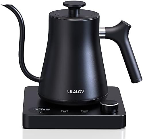 Ulalov Gooseneck Electric Kettle 1.0L with Temperature Control,Ultra Fast Boiling Hot Water Kettle for Pour-Over Coffee/Tea,100% Stainless Steel, 5 Variable Presets, 12H Keep Warm,Leak-Proof, 1200W