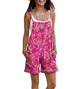 YESNO Women Summer Casual Loose Rompers Sleeveless Boho Floral Spaghetti Straps Shorts Overalls J...