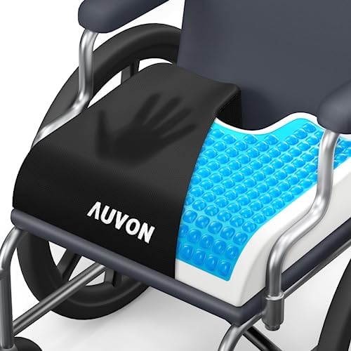 AUVON Gel Wheelchair Seat Cushion (20"x16"x4") for Sciatica, Back, Coccyx, Pressure Sore & Ulcer Pain Relief, Refreshing & Ergonomic Memory Foam Pressure Relief Cushion with Waterproof Ice Silk Fabric