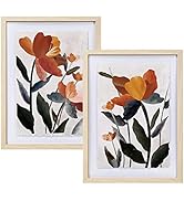 ArtbyHannah 12x16 Framed Vintage Floral Wall Art Set with Neutral Red Flower Floating Prints for ...