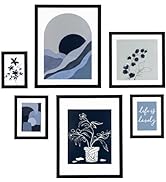 ArtbyHannah Gallery Wall Art Framed - Set of 6 Blue Abstract Picture Frames Collage Wall Decor, B...