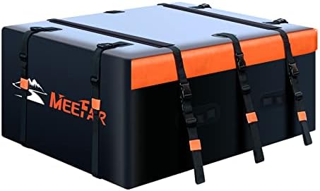 MeeFar Rooftop Cargo Carrier Car Roof Bag 20 Cubic Feet 100% Waterproof Car Top Carrier, Fits All Vehicle with/Without Rack,Include Anti-Slip Mat,10 Reinforced Straps,6 Door Hooks,Luggage Lock