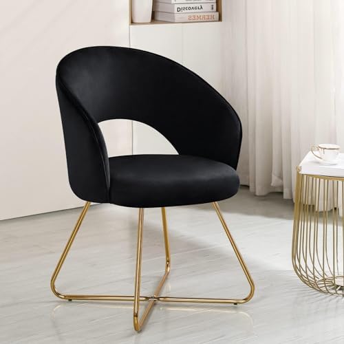 Furniliving Accent Chair Upholstered Armchair Vanity Chair Single Sofa Side Chair Leisure Lounge Chair for Bedroom Living Room with Gold Legs 1pcs (Black)