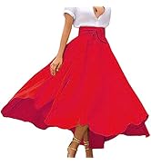 xxxiticat Women's Boho Maxi Skirt High Waist Front Lace Up A Line Elegant Swing Dress Pleated Fla...