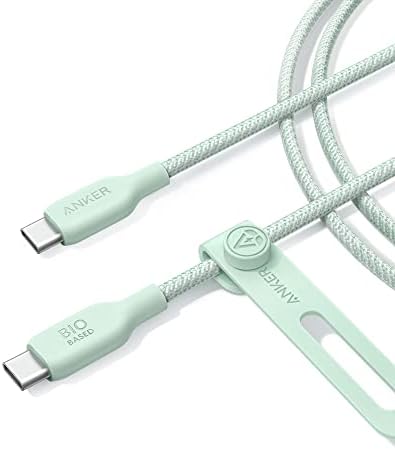 Anker USB C to USB C Cable (240W, 6ft), Bio-Braided Charger Cable, Fast Charge for iPhone 15/15 Pro, MacBook Pro 2020, iPad Pro 2020, iPad Air 4, Samsung Galaxy S23+/S23 Ultra (Natural Green)