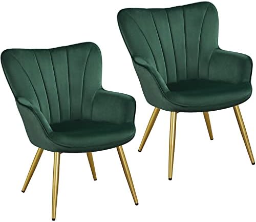 Yaheetech Velvet Accent Chair, Modern Armchair with Wing Side and Metal Legs, Cozy and Soft Padded and High Back for Living Room/Home Office/Bedroom, Set of 2, Green