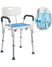 Medokare Shower Seat - Adjustable, Padded Shower Stool with Back Rest - Bath Chair for Elderly Adults &amp; Seniors with Handles and Tool-Free Assembly, White