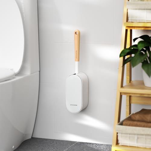 Wooden Toilet Brush, OSCIOSS Toilet Brush and Holder Set with Ergonomic Design, Compact Size, Durable Bristles, Bamboo Toilet Brush & Holder for Bathroom