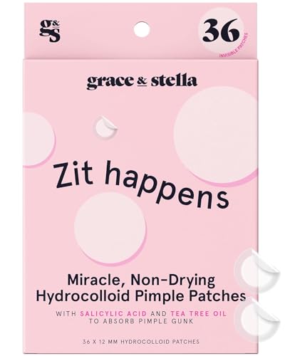 grace & stella Pimple Patches For Face (Round, 36 Count) - Hydrocolloid Acne Patches for Face - Dermatologist Tested, Vegan, 