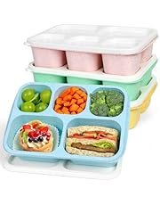 Caperci Lunchable Snack Containers - 5 Compartments Bento Snack Boxes (4 Pack), Reusable Divided Food Containers for School, Work, Travel (Vintage Colors)