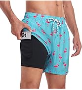 Narecte Mens Swim Trunks 5" with Compression Liner Quick Dry Board Shorts Men's Swimming Trunks w...