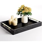 Black Coffee Table Tray 16.5" x 12" - Real Wood Ottoman Tray for Living Room - Serving Tray with ...