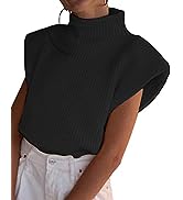 xxxiticat Women's Shoulder Pad Sweater Top Sleeveless Turtleneck Wide Shoulder Knitted Sweater Ju...