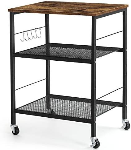 LIANTRAL Rolling Cart, 3-Tier Utility Microwave Bar Coffee Cart Kitchen Storage Shelf On Wheels, Brown Large Side End Table Nightstand for Home Office