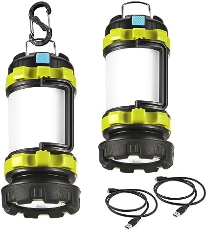 2 Pack LED Camping Lantern Flashlight Rechargeable, Consciot Portable Torch with 6 Light Modes, 3600mAh Power Bank, IPX4 Waterproof, USB C, Camping Lights for Hurricane, Emergency, Survival Kits