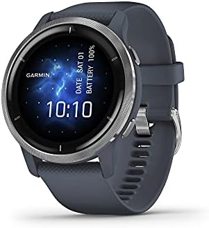 Garmin Venu 2, GPS Smartwatch with Advanced Health Monitoring and Fitness Features, Silver Bezel with GraniteBlue Case and Silicone Band (Renewed)