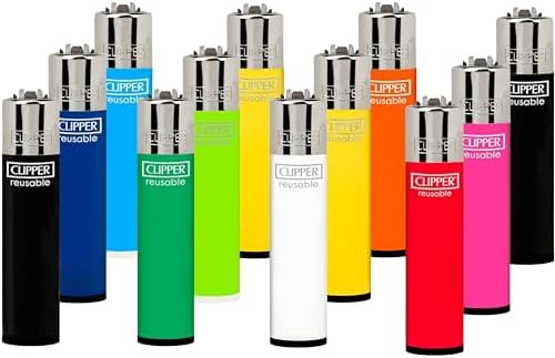 Clipper - Classic Large Reusable Lighter - Iconic Premium Refillable Lighters Bulk Pack - Replace Butane, Flint, and Spark Wheel for Unlimited Lights - 12 Pack - Assorted Solids