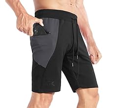 Mens Stitching Athletic Shorts Sport Workout Short for Men with Zip Pockets