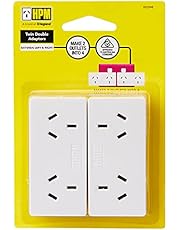 HPM D2/2WE Left and Right Extend 10A 2400W Double Adaptor 2-Pieces, White