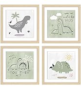 ArtbyHannah 4 Pack 10x10 Inch Framed Baby Nursery Wall Art Decor with Green and Gray Decorative A...