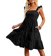 ANRABESS Womens Summer Babydoll Tiered Mini Dress Square Neck Strap Ruffle Sleeve Pleated Swing T...
