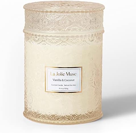 LA JOLIE MUSE Vanilla Coconut Candle, Tropical Candle Scented, Candle for Home Scented, Wood Wicked Soy Candles, 19.4oz 90 Hours