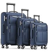 SHOWKOO Set Valige Morbide 3 Pezzi Espandibile Cabina Valigia da Viaggio Trolley di Stoffa Legger...