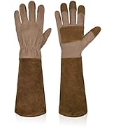 HANDLANDY Long Gardening Gloves for Men & Women, Cowhide Leather Rose Pruning Gloves- Breathable ...