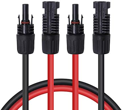 Renogy 20FT 10AWG Solar Panel Male and Female Connectors, Extension Cables-Pair, 1 Pair (Red and Black)