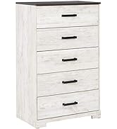 Signature Design by Ashley Shawburn Modern Farmhouse 5 Drawer Chest of Drawers, Two-Tone Whitewash