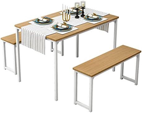 Bonzy Home Dining Table Set for 4, 43" Kitchen Table Set with 2 Benches Space Saving Dining Room Table Set for Apartment Small Space