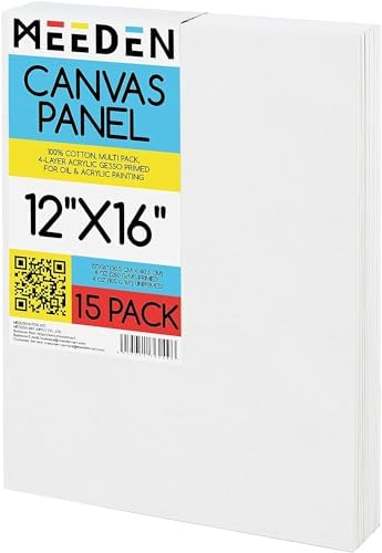 MEEDEN 15-Pack Canvas Boards for Painting, 12 × 16 Inches Blank White Canvas Panels, 100% Cotton, 8 oz Gesso-Primed, Canvas Art Supplies for Acrylic Pouring Airbrushing & Oil Painting