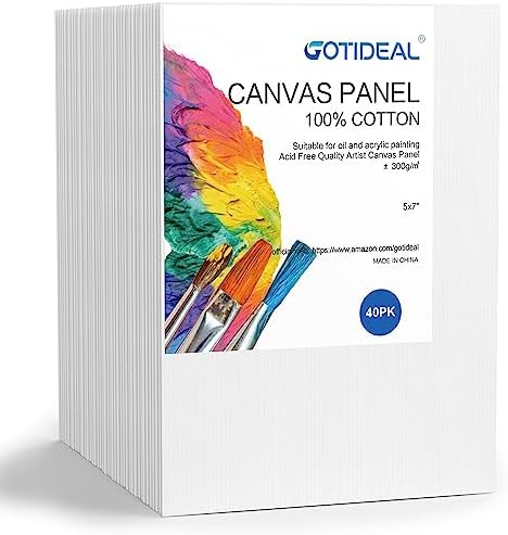 GOTIDEAL Bulk Canvases for Painting, 5 x 7 inch Value Pack of 40, Gesso Primed White Blank Canvas Boards - 100% Cotton Art Supplies Canvas Panel for Acrylic Paint, Pouring, Oil Paint, Gouache