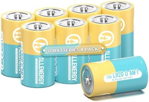 ALLENERGY D Batteries 8 Pack LR20 1.5V Alkaline Battery Long-Lasting, 10-Year Shelf Life