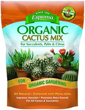 Espoma Organic Cactus Potting Soil Mix, Natural & Organic Soil for Cactus, Succulent, Palm, and Citrus Grown in containers Both Indoors and Outdoors, 4 qt, Pack of 1