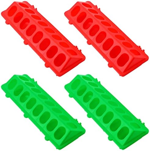 4 Plastic Flip Top Bird Small Poultry Feeder for Pigeon Chicken Feeder Small Poultry Feeder Drinker Duckling Quail Feeder No Mess No Waste Multihole Birds Feeding Dish Dispenser (Red, Green)