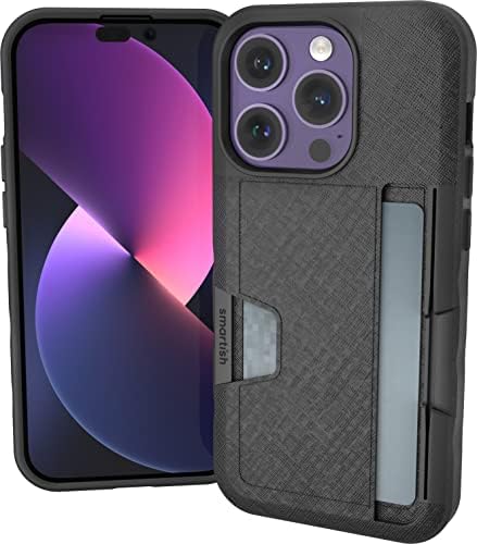 Smartish® iPhone 14 Pro Wallet Case - Wallet Slayer Vol. 2 [Slim + Protective] Credit Card Holder w/Kickstand - Drop Tested Hidden Card Slot Compatible w/Apple iPhone 14 Pro - Black Tie Affair