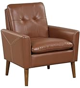 Giantex Modern Leather Accent Chair - Mid-Century Arm Chairs for Living Room, Single Sofa Chair w...