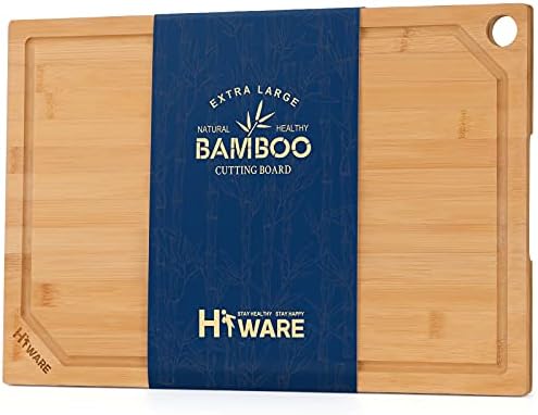 Hiware Extra Large Bamboo Cutting Board for Kitchen, Heavy Duty Wood Cutting Boards with Juice Groove, 100% Organic Bamboo, Pre Oiled, 18" x 12"